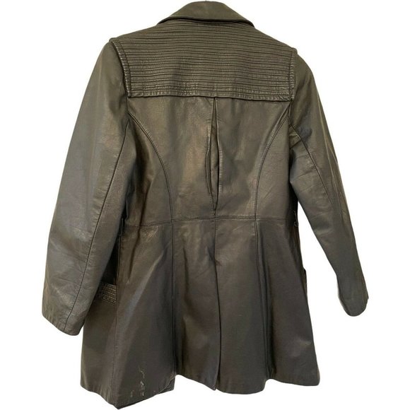 Suburban Heritage Womens Leather Jacket Black Wait Length Open Collar Pockets 12 - Picture 2 of 5